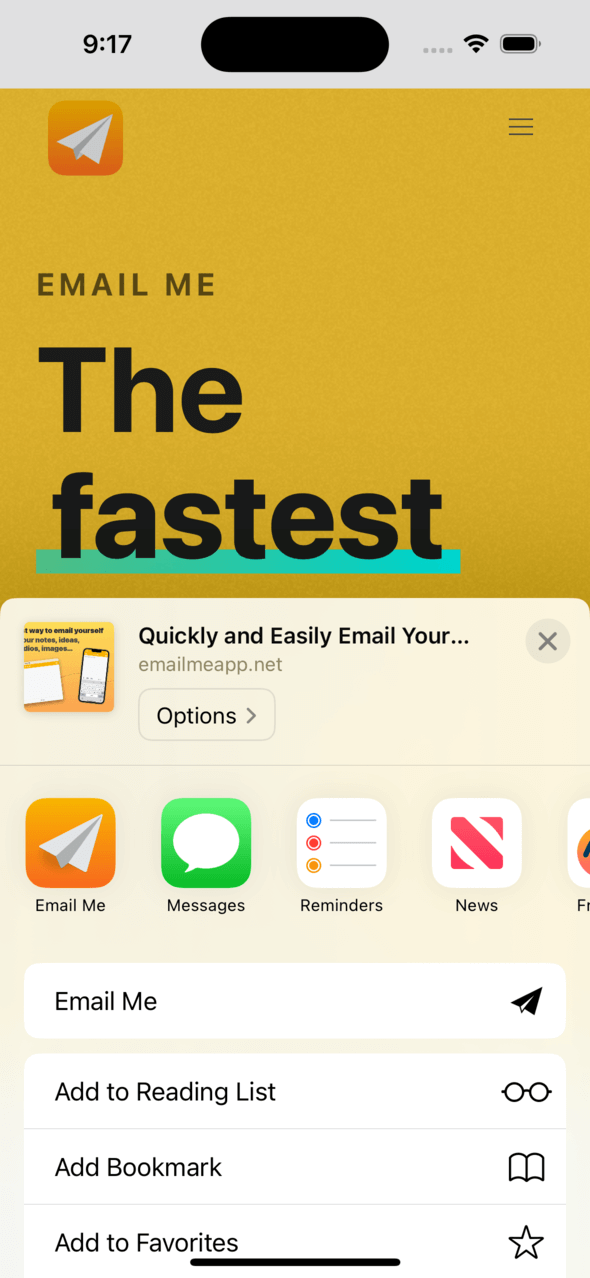 Add Email Me App to Your iOS Share Sheet
