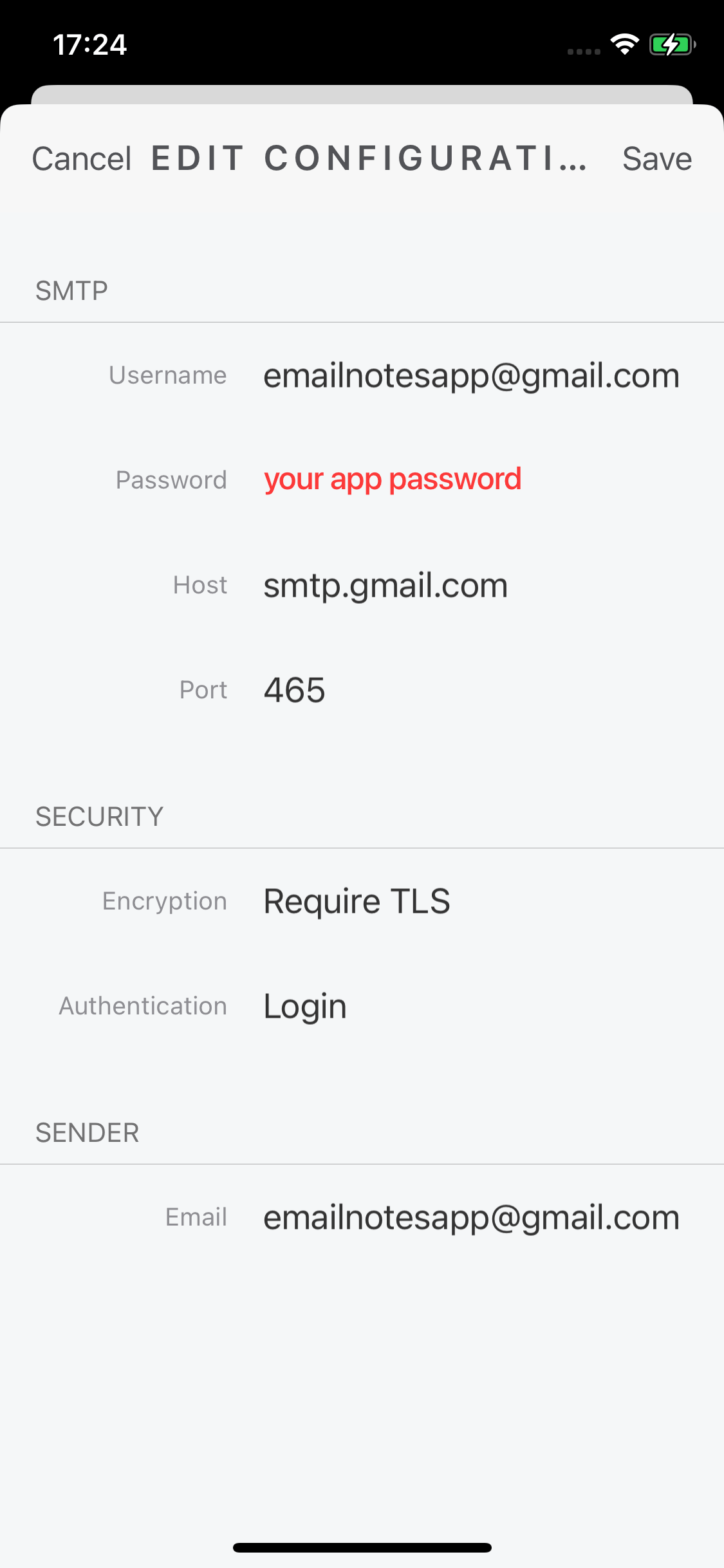 Gmail SMTP Email Me Configuration