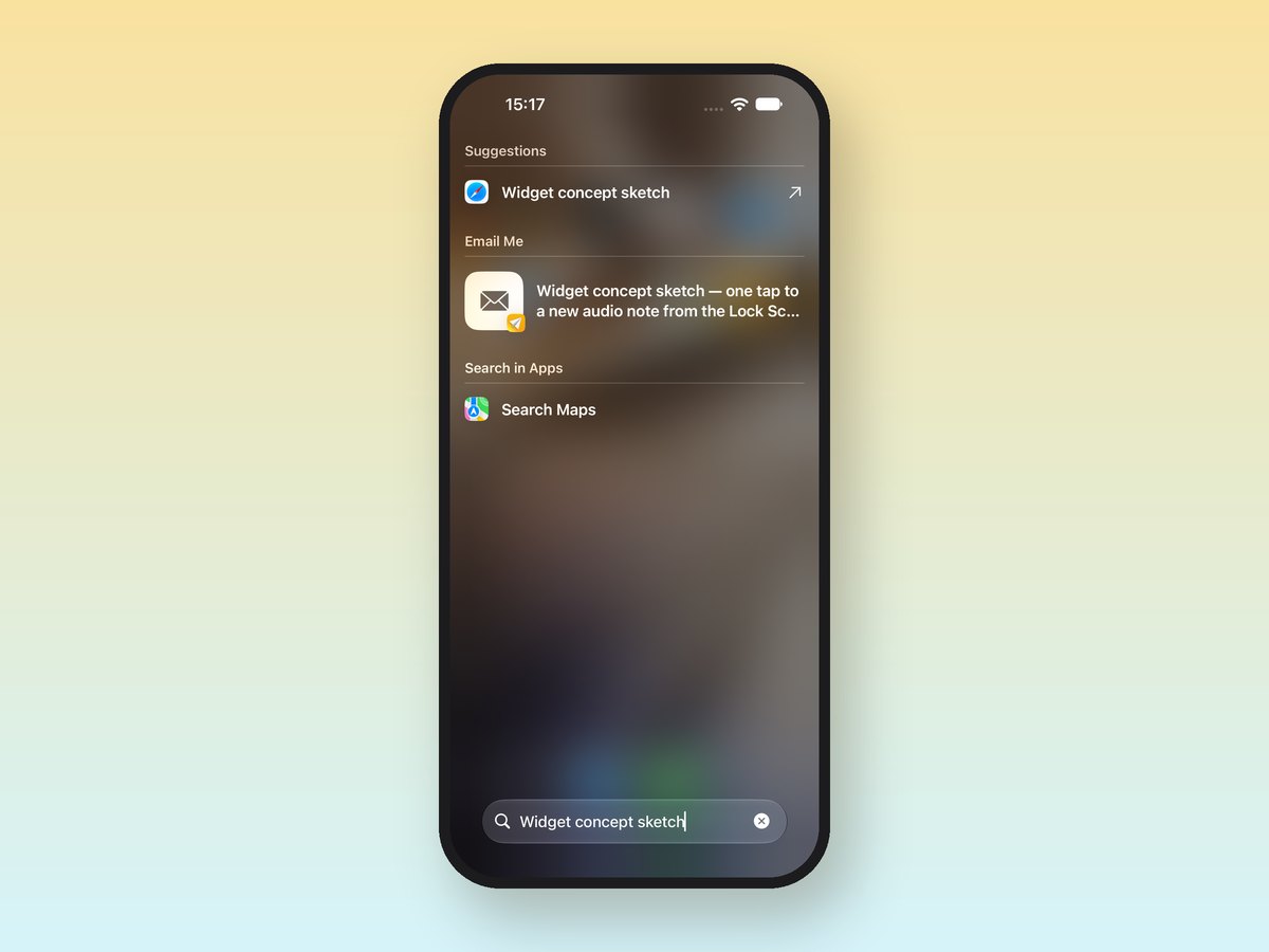 Spotlight search on iOS 27 showing an Email Me note as a result