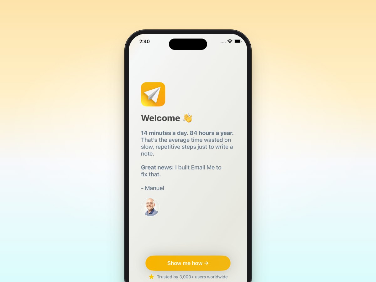 Email Me welcome screen on iPhone Email Me welcome screen on iPhone