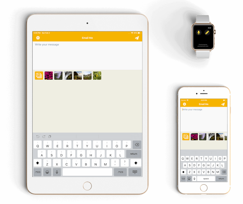 Email Me App interface showcasing the fastest way to send email notes to yourself with customizable templates and voice input